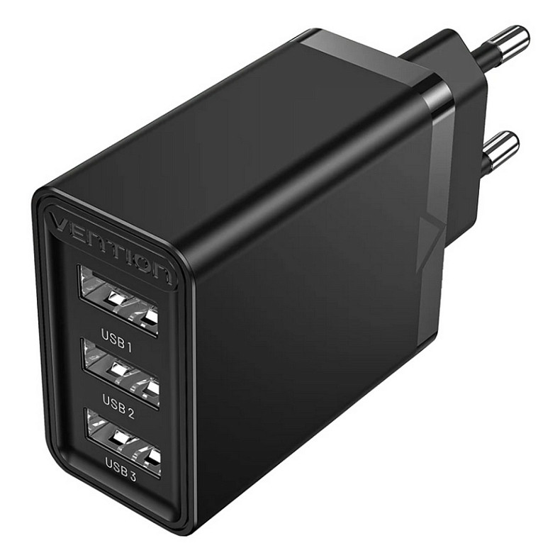 Зарядное устройство 3xUSB A 12W Black Vention
