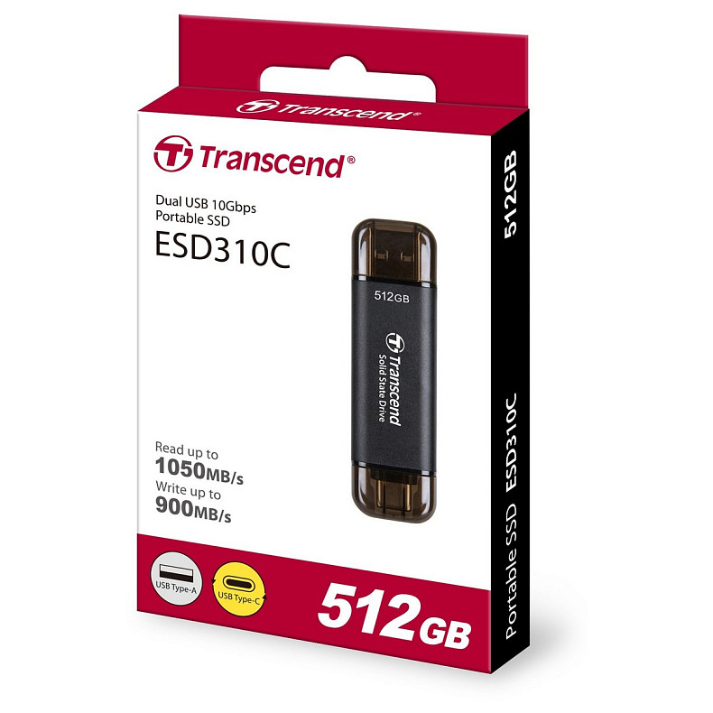 Портативний SSD Transcend 512GB USB 3.1 Gen 2 Type-A + Type-C ESD310 Чорний