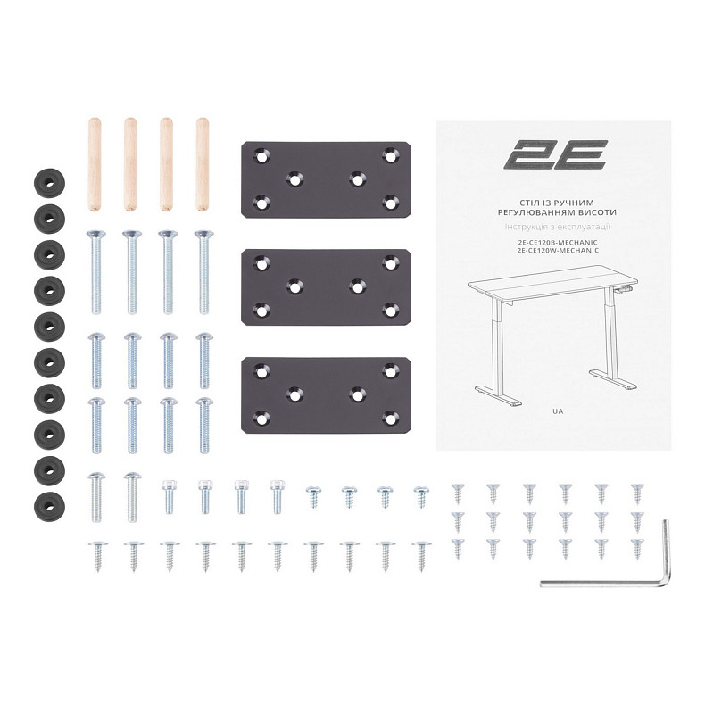 Стіл комп'ютерний 2E СЕ120B-MECHANIC, регулювання висоти, механіка, 72/120х120x60см, чорний