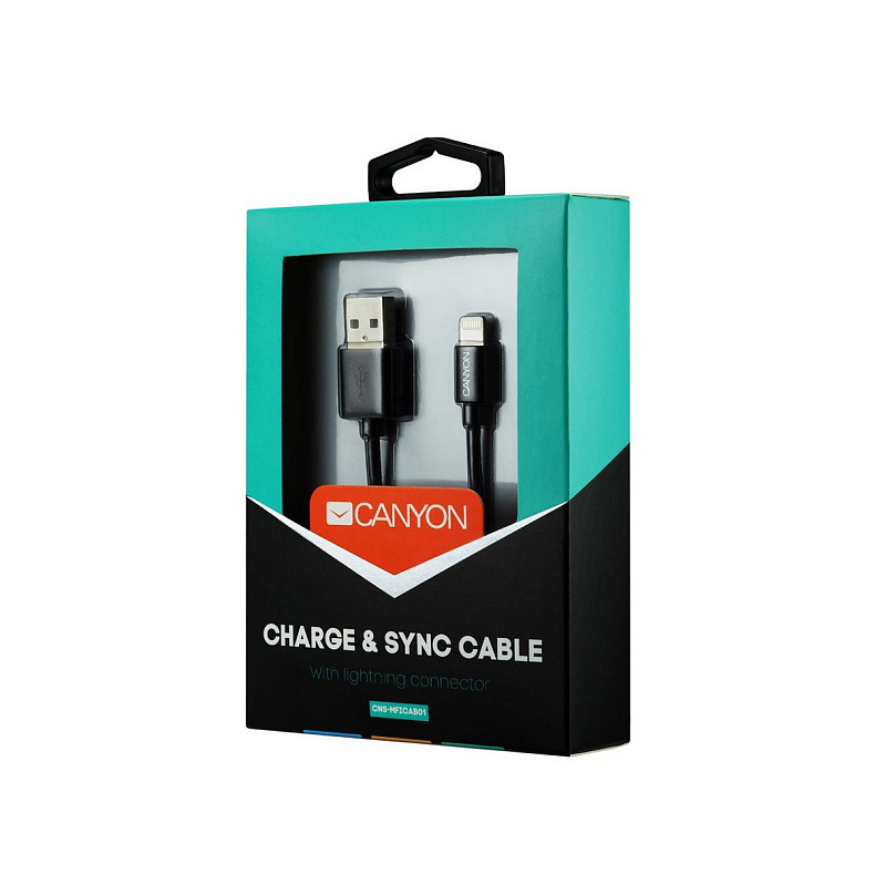 Кабель Canyon USB - Lightning 1м, Black (CNS-MFICAB01B)