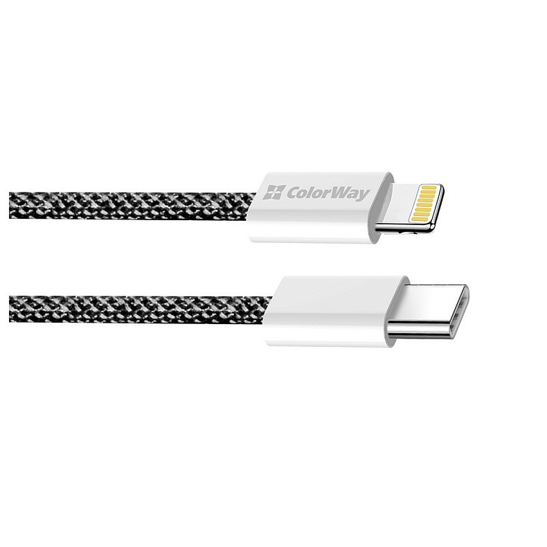 Кабель ColorWay Lightning + Type-C USB (M/M), 3.0 А, 1 м, Black (CW-CBPDCL061-BK)