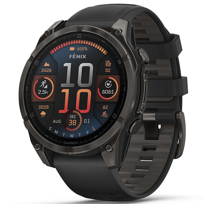 Спортивний годинник GARMIN Fenix 8 47mm AMOLED Sapphire Carbon Gray DLC Titanium with Black Silicone Band