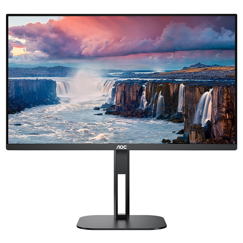 TFT 27" AOC Q27V5C/BK, QHD, IPS, 75Гц, 1 мс, HDMI, DP, USB-C, USB-hub, HAS, Pivot, колонки, чорний