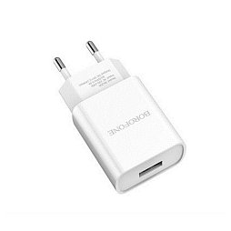 Зарядний пристрій Borofone BA20A Sharp Single USB 2.1A White (BA20ACW) + кабель Type-C