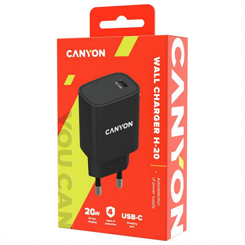 Сетевое зарядное устройство Canyon H-20-02 (1USB, 3A) PD Black (CNE-CHA20B02)