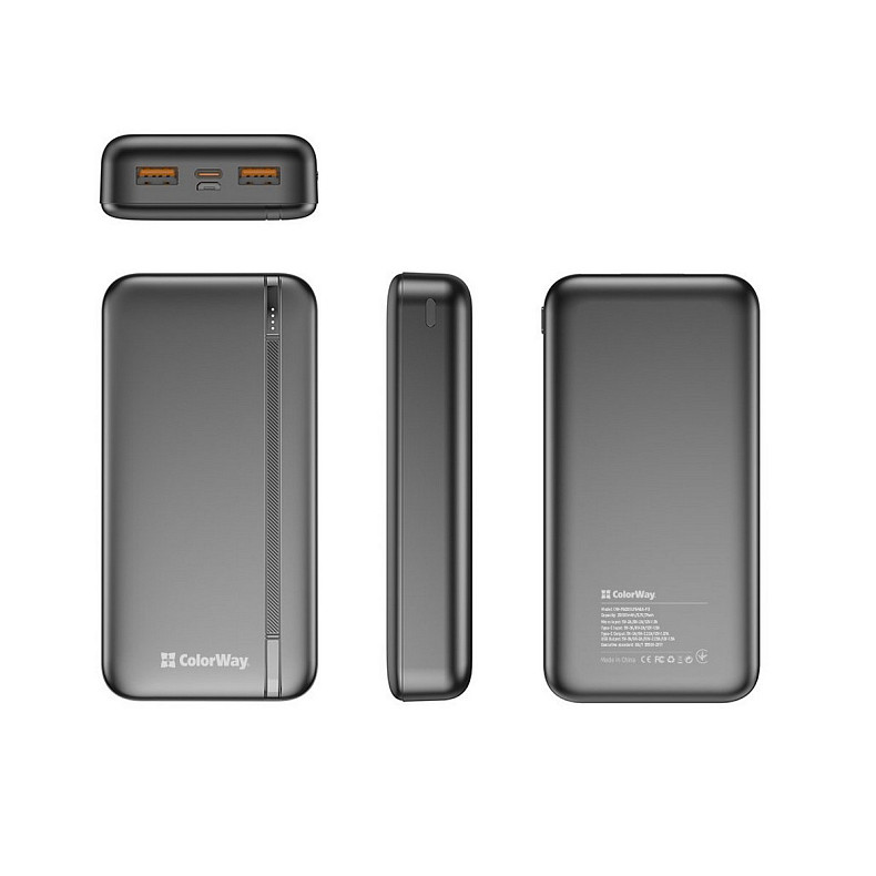Универсальная мобильная батарея ColorWay Portable Charger 20000mAh Black (CW-PB200LPB4BK-PD)