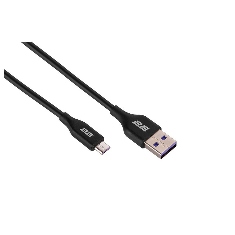 Кабель 2E USB-A > microUSB, 1м, Glow, чорний