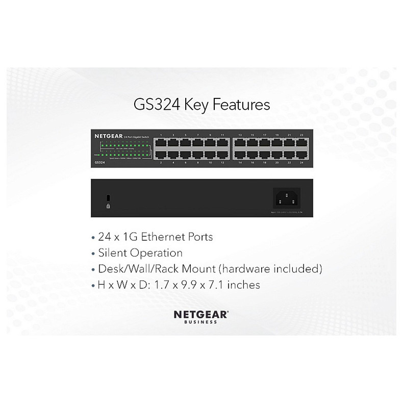 Комутатор NETGEAR GS324 24xGE, некерований