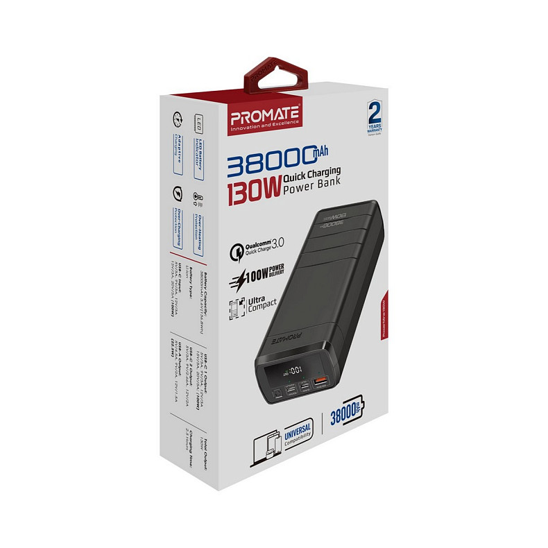 Универсальная мобильная батарея Promate powermine-130.black 38000mAh