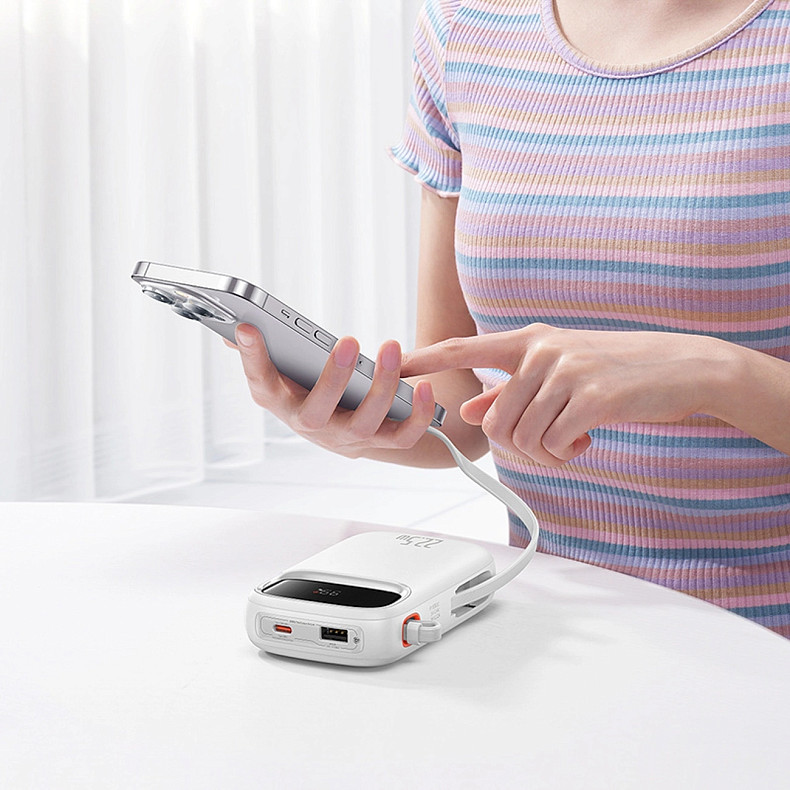 УМБ Baseus 20000mAh Qpow2 22.5W PD,QC3.0 USB-A, USB-C In/Out, with USB-C/Lightning cable,White