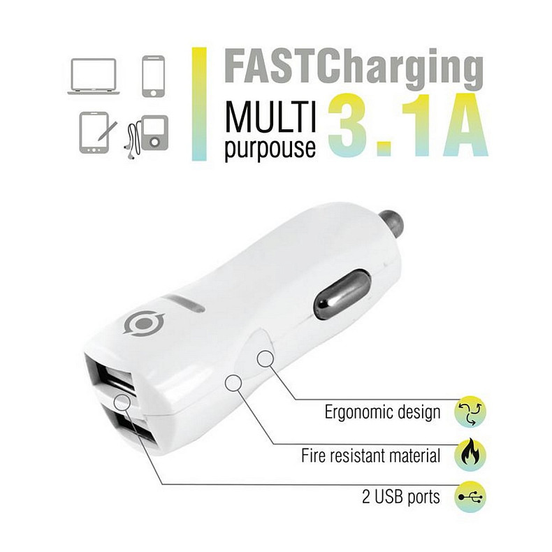 Автомобільний зарядний пристрій Piko CC-312 (2USB, 3.1A) White (1283126477546)