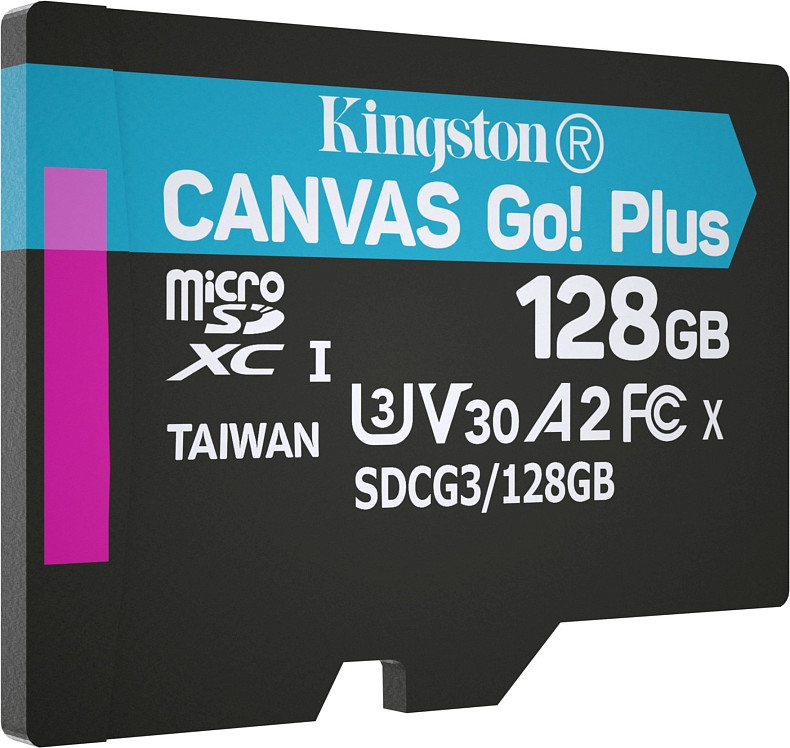 Карта памяти Kingston 128GB microSDXC C10 UHS-I U3 A2 R170/W90MB/s + SD адаптер (SDCG3/128GB)