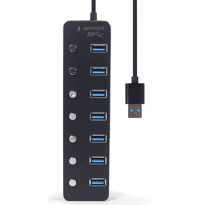 USB-хаб Gembird UHB-U3P7P-01 на 7 портiв USB 3.0, з вимикачами, пластик\метал, чорний