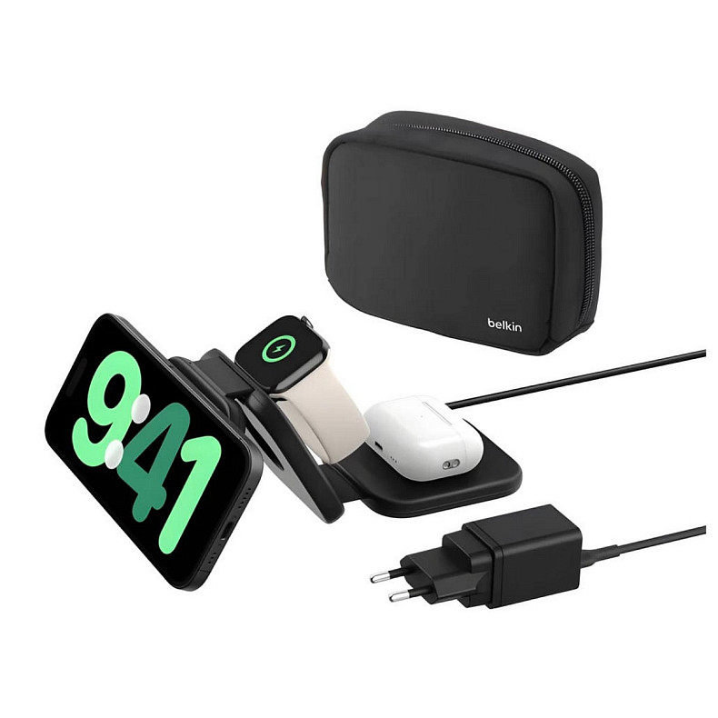 Зарядний пристрій бездротовий Belkin 3в1 Travel Pad Wireless Qi2 15Вт, чорний