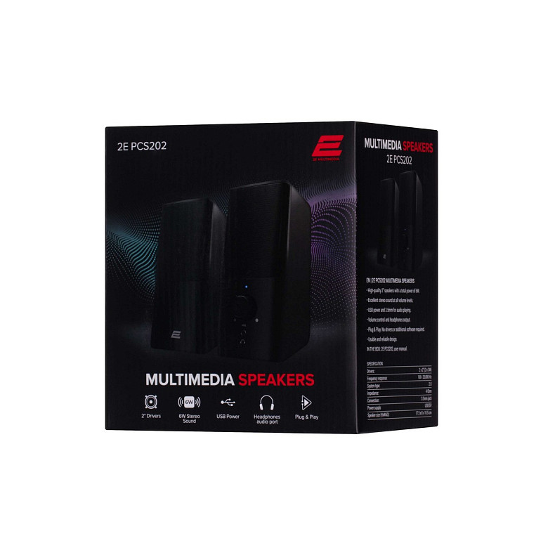 Акустическая система 2E PCS202 2.0 USB Black (2E-PCS202BK)