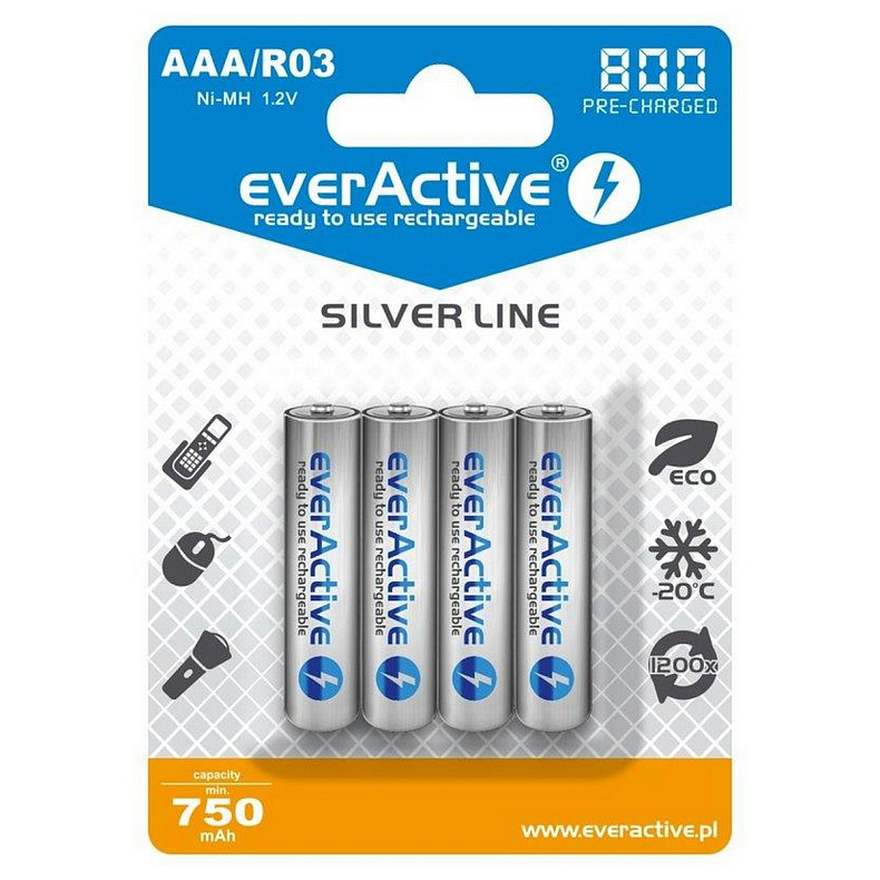 Акумулятор everActive AAA/HR03 Ni-MH 800mAh BL 4шт