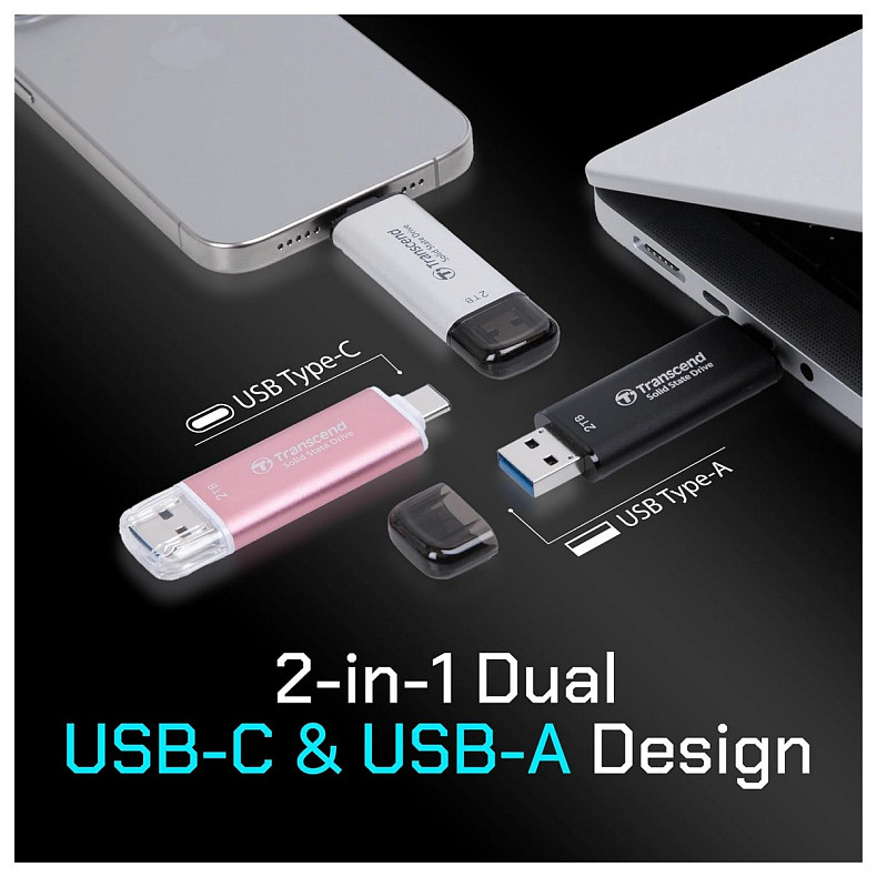 Портативний SSD Transcend 2TB USB 3.1 Gen 2 Type-A + Type-C ESD310 Чорний
