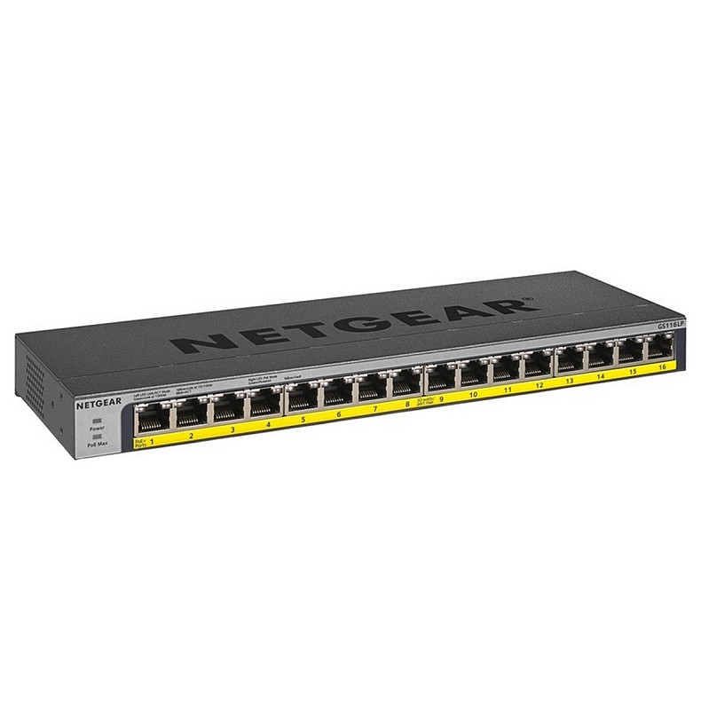 Комутатор NETGEAR GS116LP 16x1GE PoE+(76Вт), FlexPoE, некерований