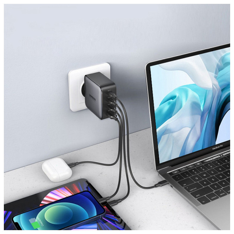 Зарядний пристрій 3xUSB 100W (3xType-C+USB QC4+) Tech Fast GAN Charger чорний CD226 Ugreen