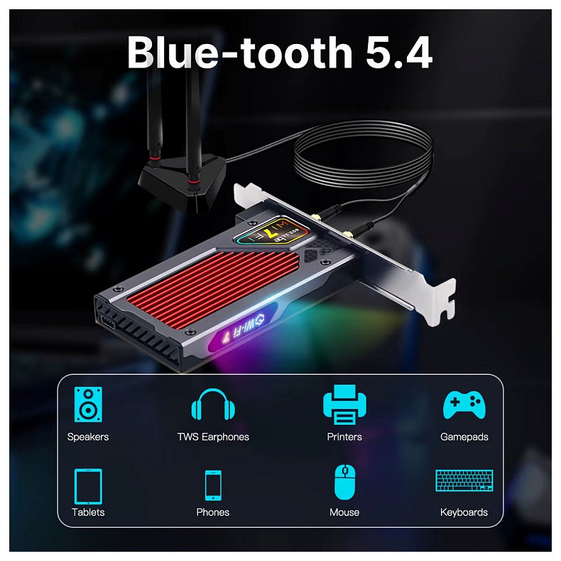 Бездротовий адаптер Fenvi FV-BE8800RGB Wi-Fi 7 Bluetooth 5.4 Gaming Tri Band