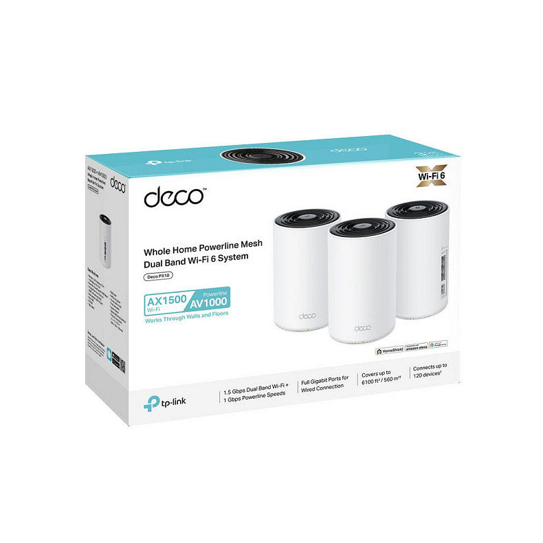 WiFi-Mesh система TP-LINK Deco PX10 AX1500, 3xGE LAN/WAN, 3 мод, Powerline AV1000