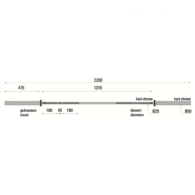 Гриф для штанги Toorx Max 700 Kg Cross Master 220 см 50 мм (BO-700)