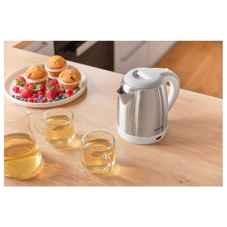 Электрочайник Sencor 1.2л, Strix, нержавеющая сталь, бело-серый