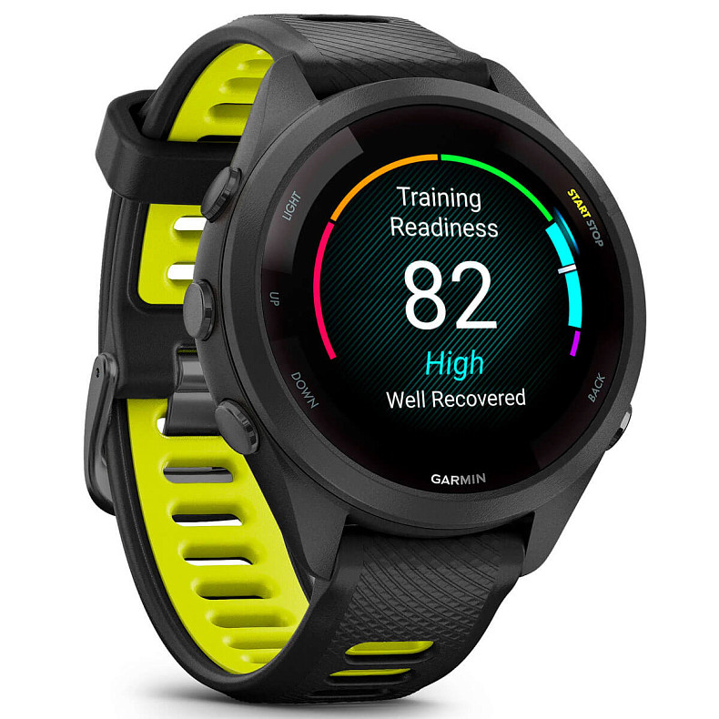 Спортивний годинник GARMIN Forerunner 265S Black Bezel and Case with Black/Amp Yellow Silicone Band