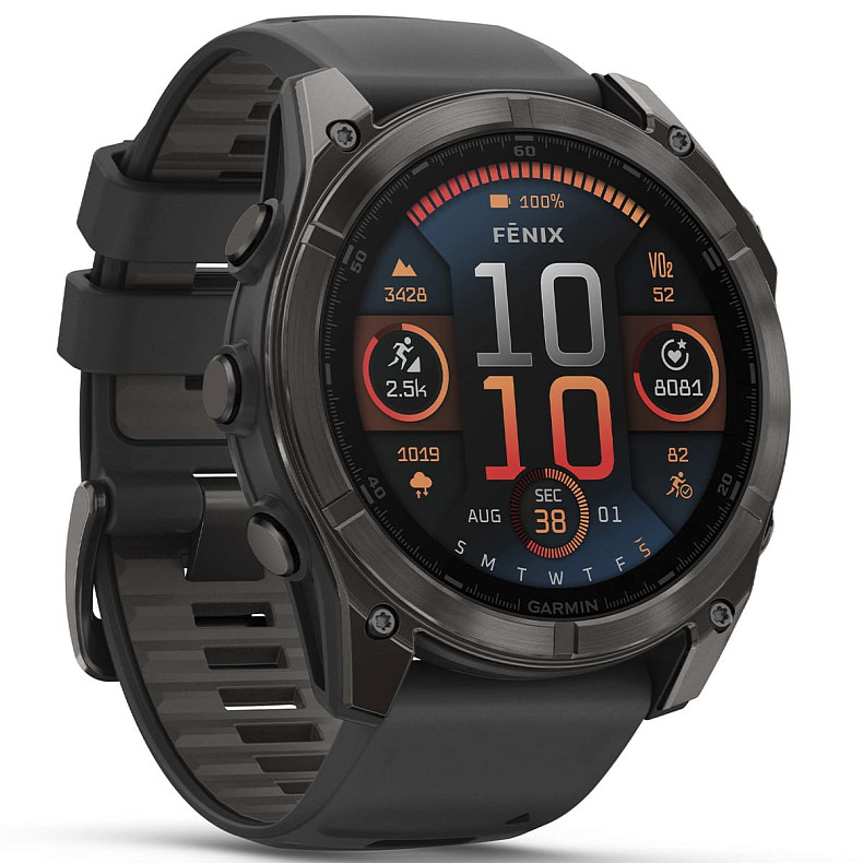 Спортивний годинник GARMIN Fenix 8 51mm AMOLED Sapphire Carbon Gray DLC Titanium with Black Silicone Band