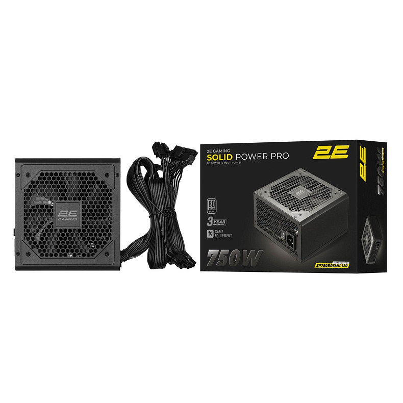 Блок питания 2E GAMING Solid Power Pro (750W), >85%, 80+ Bronze, 120mm, 1xMB 24pin(20+4), 2xCPU
