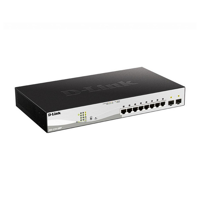 Коммутатор D-Link DGS-1210-10MP 8xGE PoE, 2xSFP, 130Вт
