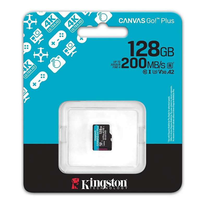 Карта пам'яті MicroSDXC 128GB UHS-I/U3 Class 10 Kingston Canvas Go! Plus R200/W200MB/s (SDCG4/128GBSP