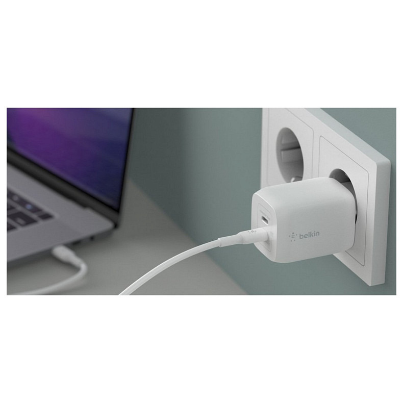 Сетевое зарядное устройство для Belkin Boost Up Charge Pro GaN 2xUSB-C PPS Wall Charger 65W White w/Type-C to Type-C (WCH013VF2MWH-B6)