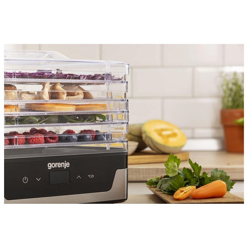 Сушарка для продуктів Gorenje 230Вт, піддонів - 5x2.8см, діаметр - 29см, макс - 75°С, електр.упр,біл