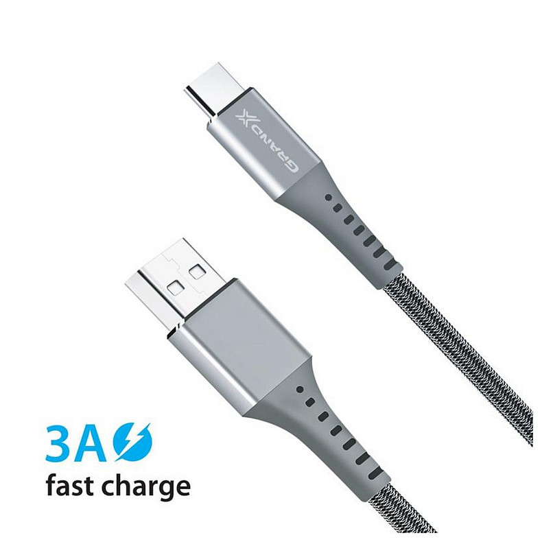 Кабель Grand-X USB-USB Type-C, 3A, 1.2м, Fast Сharge, Grey (FC-12G)