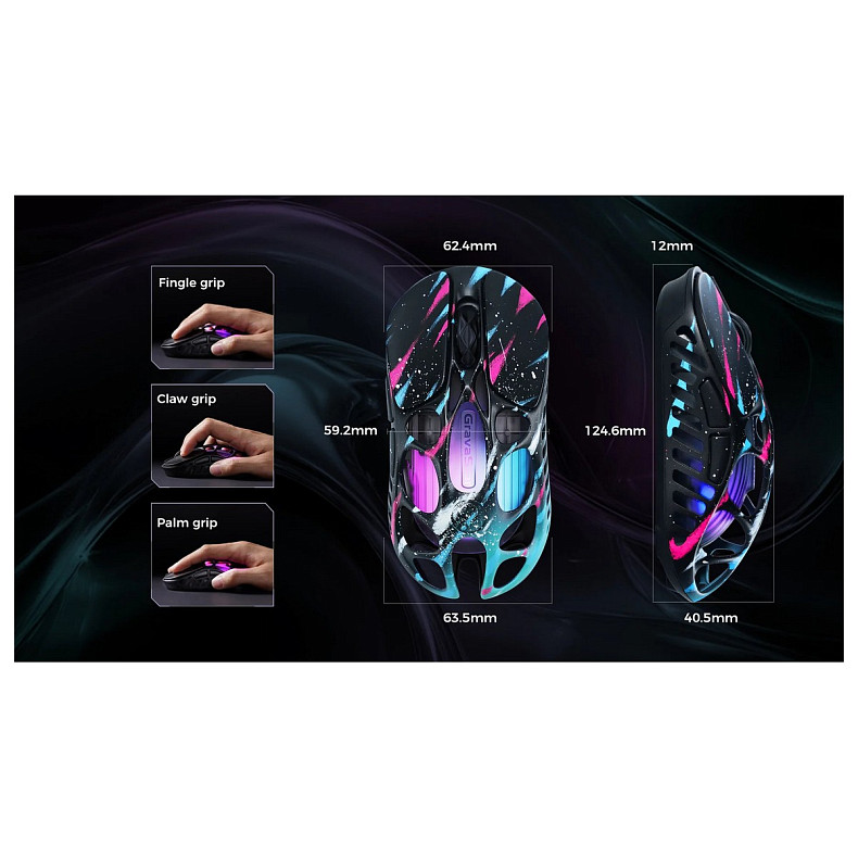 Миша GravaStar Mercury X Pro, 8K, BT/WL/USB-A, RGB, Neon Graffiti
