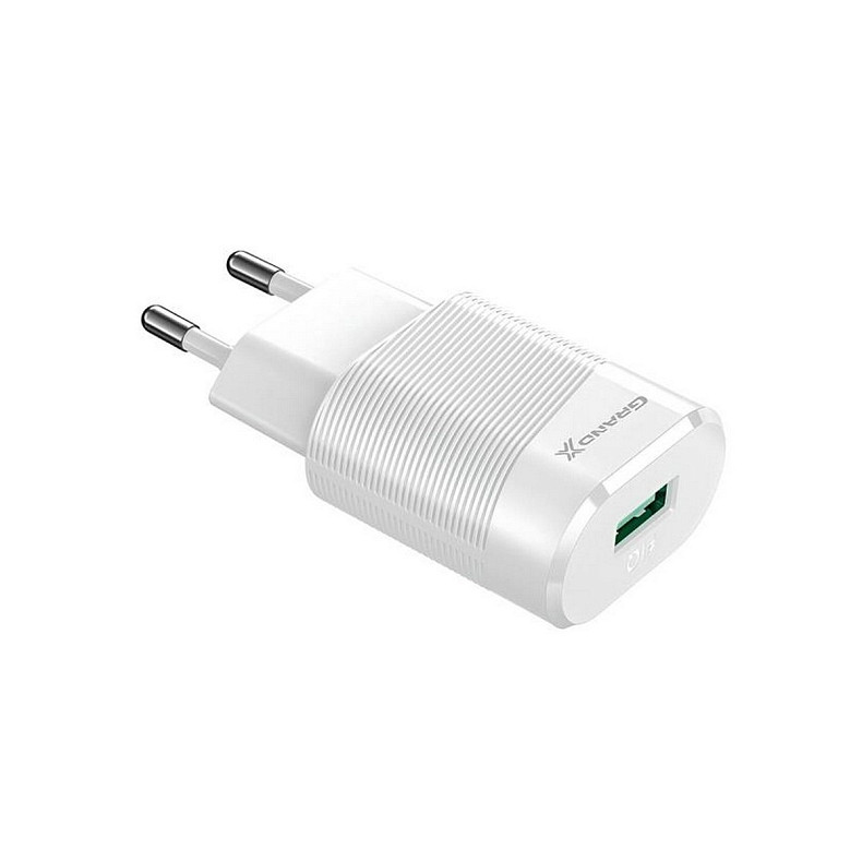 Сетевое зарядное устройство Grand-X (1xUSB 2.1А) White (CH-17WL) с защитой от перегрузки + кабель Li