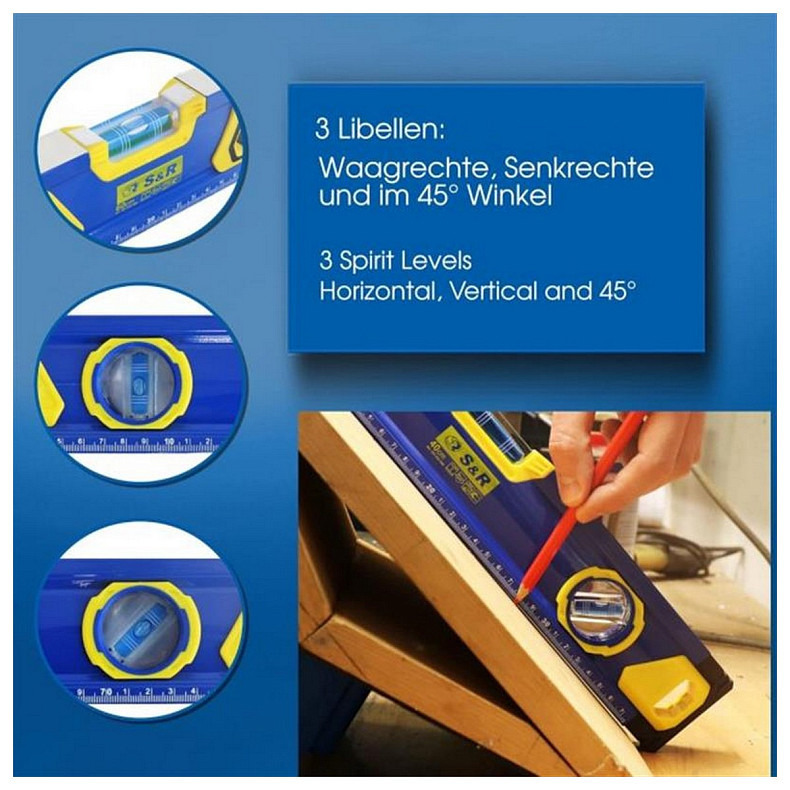 Рівень S&R 600 мм, 3 капсули, магнітний (423033060)