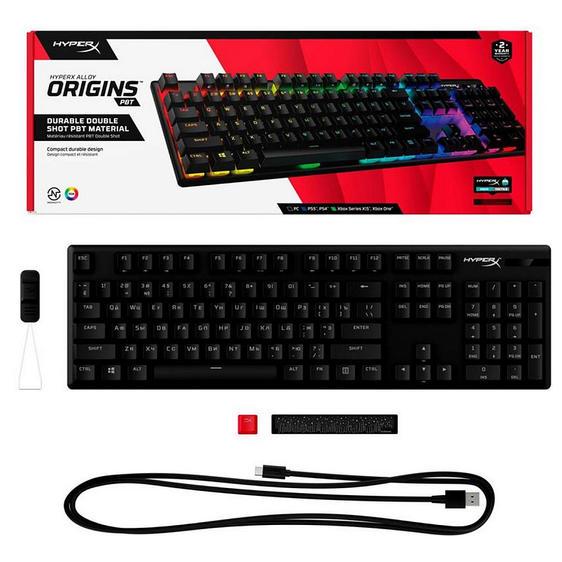 Клавіатура HyperX Alloy Origins Aqua RGB PBT ENG/RU Black (639N5AA) USB