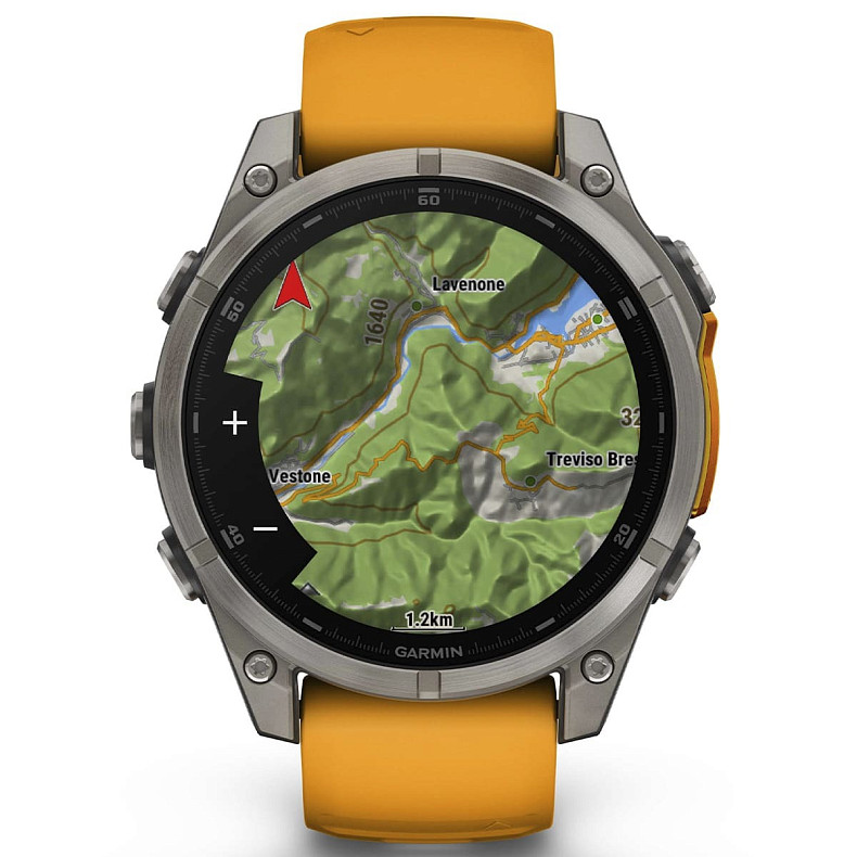 Спортивные часы GARMIN Fenix 8 47mm AMOLED Sapphire Graphite DLC Titanium with Spark Orange Silicone Band