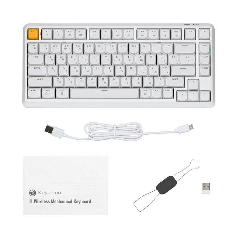 Клавиатура механическая Keychron J1 82Key, K pro Brown, WL/BT/USB-A, QMK, Hot-swap, EN/UKR, RGB, белый