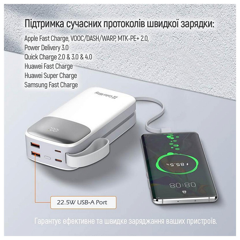 Универсальная мобильная батарея ColorWay 30000mAh White (CW-PB300LPA4WT-PDD)