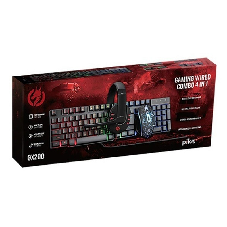 Комплект (клавиатура, мышь) Piko GX200 Black (1283126489808) + гарнитура, коврик