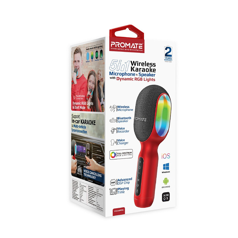 Микрофон Promate VocalMic Bluetooth 2 x AUX LED Red (vocalmic.red)