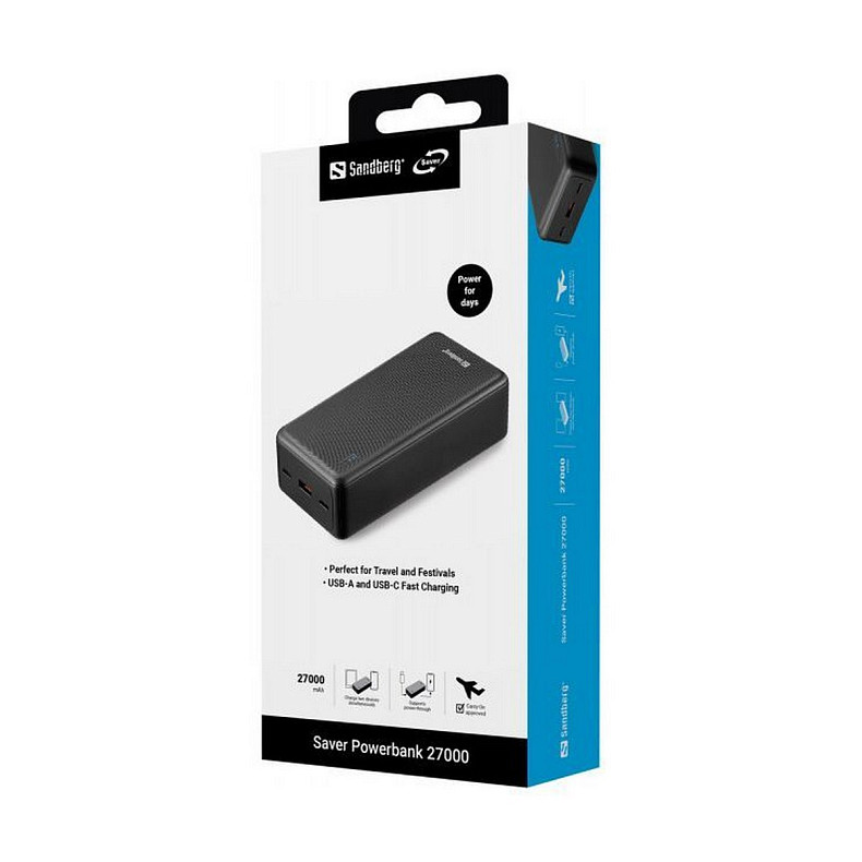Универсальная мобильная батарея Sandberg 27000mAh Saver 22,5W, черный