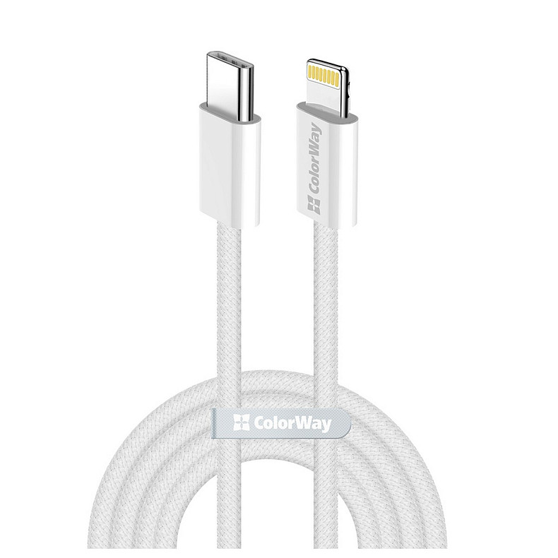 Кабель ColorWay USB Type-C - Lightning (M/M), (braided cotton) (PD Fast Charging 27W), 2 м, Gray (CW