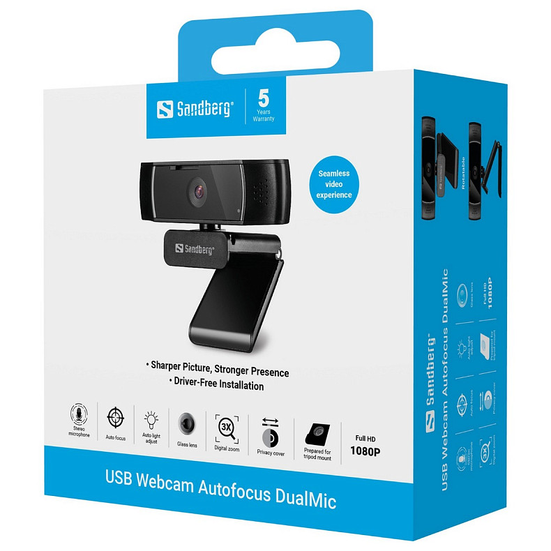 Веб-камера Sandberg Autofocus DualMic Full HD Stereo microphone