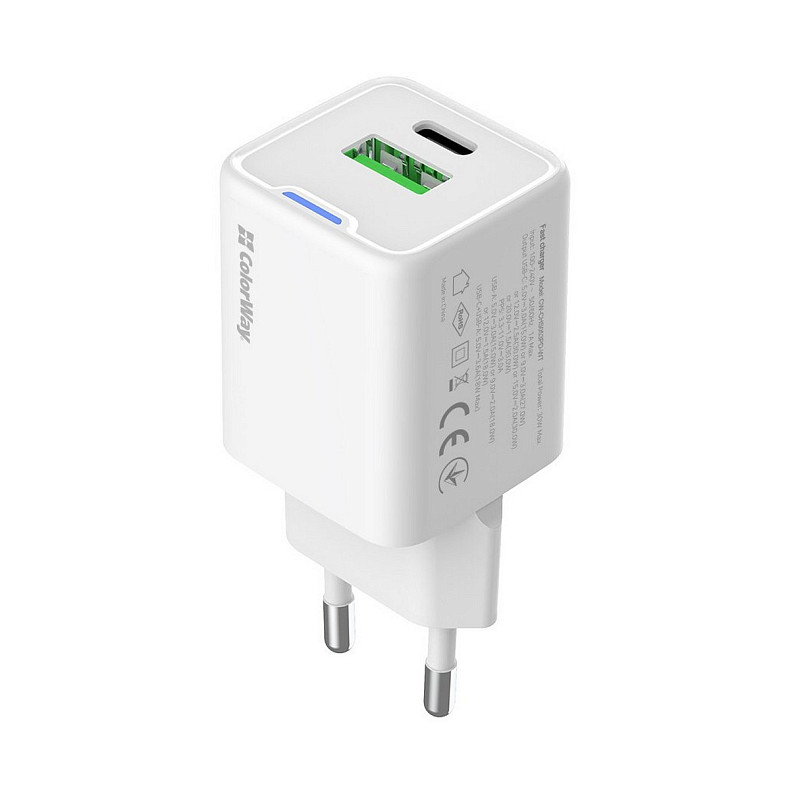 Сетевое зарядное устройство ColorWay GaN Mini 30W PD Port PPS USB (Type-C PD + USB QC4.0) White (CW-
