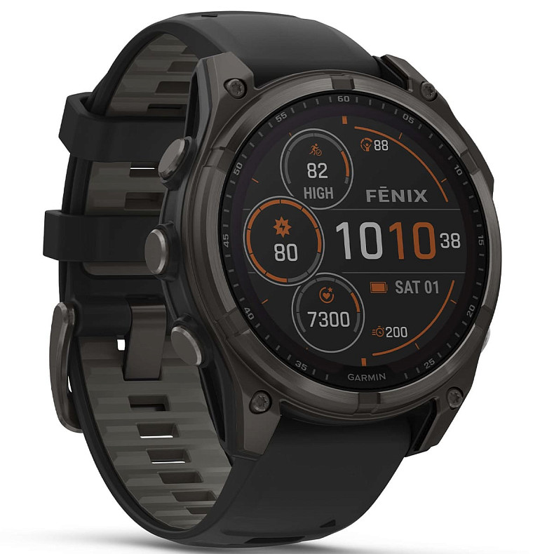 Спортивний годинник GARMIN Fenix 8 47mm Sapphire Solar Carbon Gray DLC Titanium with Black Silicone Band