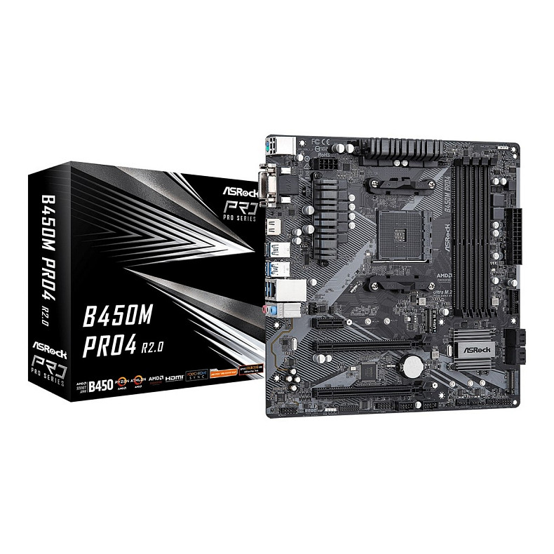 Материнська плата ASRock B450M PRO4 R2.0 sAM4 B450 4xDDR4 M.2 HDMI DVI mATX